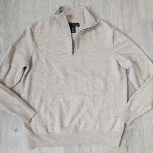 Christian Lacroix 100% Extra Fine Merino Wool 1/4 Zip Cream Jumper Sweater Sz L